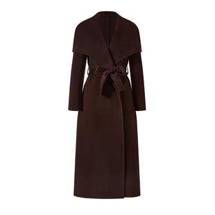【设计师联名款】酒红色羊绒大翻领长款大衣 秋冬气质羊毛呢外套