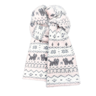 费尔岛风可爱猫咪双面针织围巾女秋冬保暖复古百搭围脖防风防寒