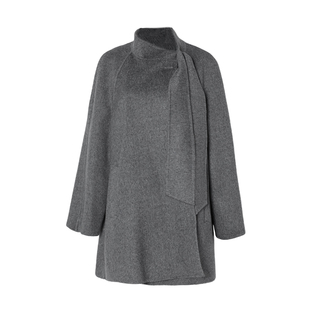 DPLAY100羊毛短款上衣冬季新款灰色双面呢子大衣女好看毛呢外套