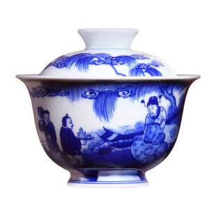 茶与器景德镇小桥窑青花釉下彩李白斗酒系列主人杯壶承泡茶壶茶具