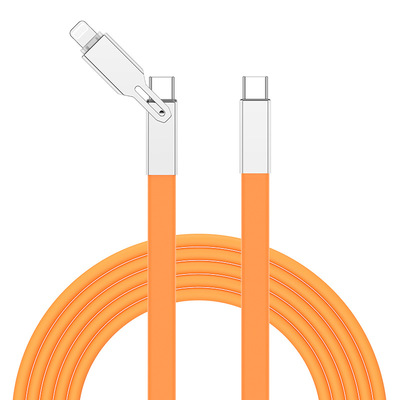 240W快充二合一数据线适用苹果15/16/17华为小米iPhone原色扁平充电线液态硅胶一拖二双type-C接口扁款面条线