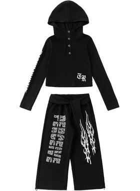 女童露脐长袖jazz爵士舞街舞服装