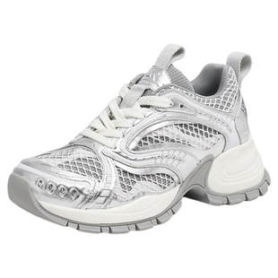 红蜻蜓银色老爹鞋女款春秋女鞋鞋子厚底小个子增高透气运动休闲鞋