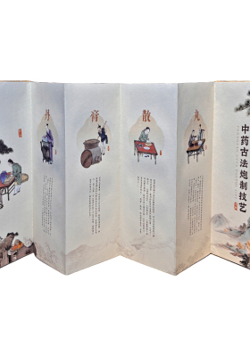 中药古法炮制技艺国风折叠小屏风