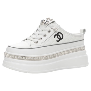 厚底松糕包头拖鞋女外穿2026水钻一脚蹬懒人半拖鞋8cm增高小白鞋