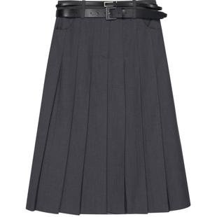 REVAN芮范设计师款学院风双腰头百褶长裙RN71506164