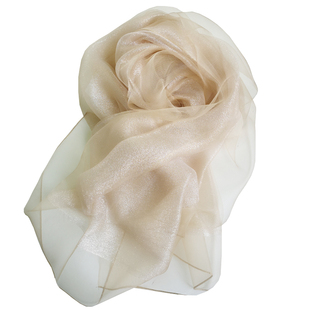 2025香槟色双层桑蚕丝围巾真丝丝巾礼服旗袍披肩婚庆长款女式秋冬