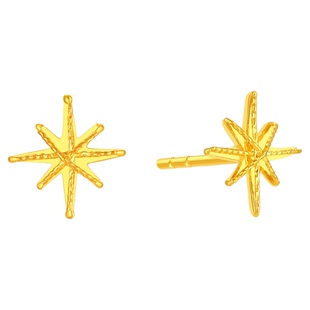 潮宏基高光金爆闪碎金星星糖黄金耳钉足金耳饰妇女节女计价