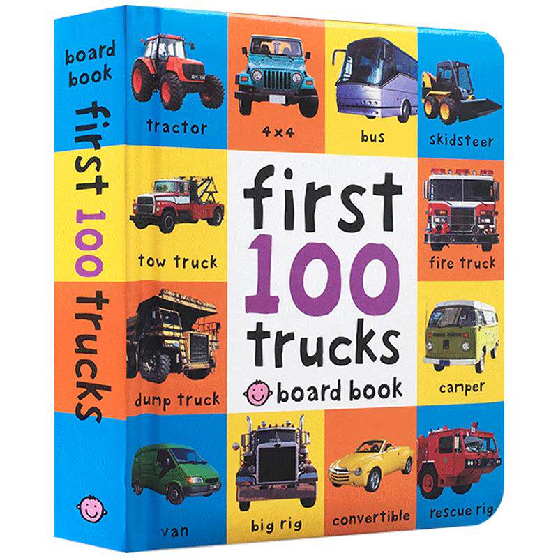 英文原版First 100 Trucks卡车交通工具0-1-2-3岁儿童启蒙Animals数字Numbers农场Farm恐龙Dinosaurs颜色first100words翻翻书