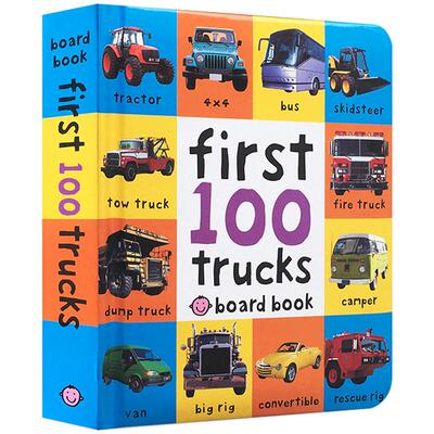 英文原版First 100 Trucks卡车交通工具纸板书0-1-2-3岁儿童启蒙Animals数字Numbers农场Farm恐龙Dinosaurs颜色first100words系列