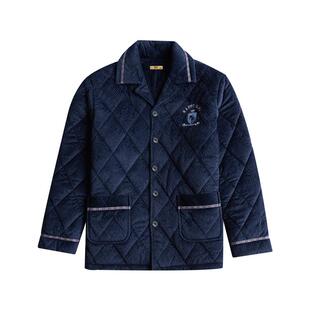 男士睡衣秋冬季珊瑚绒加厚加绒三层夹棉保暖单件上衣法兰绒家居服