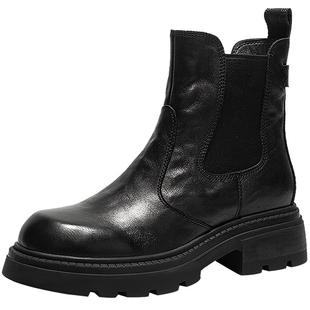 千百度手抓皮厚底切尔西靴女款百搭冬季气质加绒保暖烟筒靴短靴子