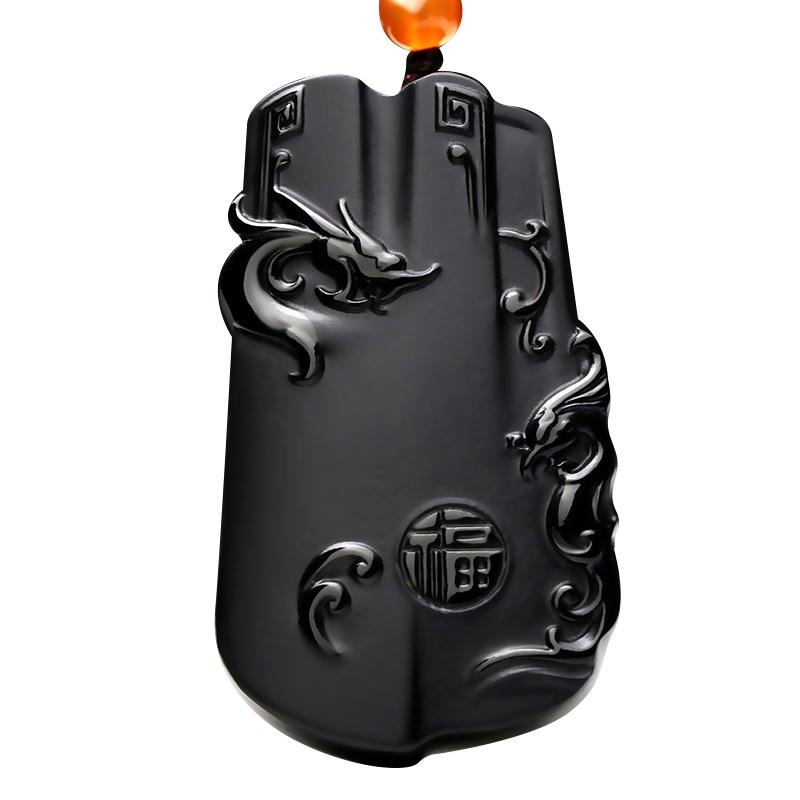 四通一级黒羊脂墨玉龙凤呈祥
