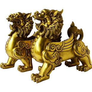铜貔貅摆件一对公母招皮丘铜制八方来财貔貅公母客厅办公室开业大