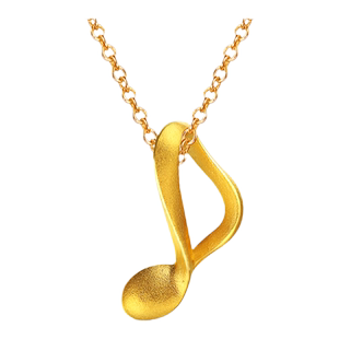 JustGold镇金店音符黄金吊坠时尚女款生日情侣礼物正品1519681Y