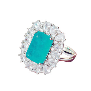 欧美夸张主钻8x12mm仿帕拉伊巴冰蓝宝石蓝钻戒指优雅大气配礼服女