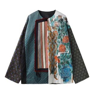 PENNYPENG 百衲衣 冬季新款复古重工新中式手工印花国风真丝外套