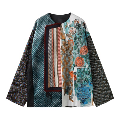 新中式手工印花国风真丝外套