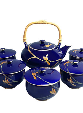 香兰社茶具瓷帝王蓝茶壶日本盖杯
