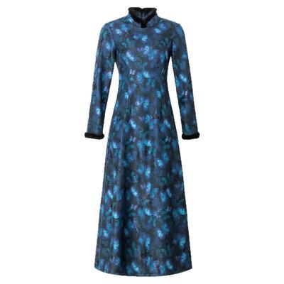 2025秋冬季新款加绒加厚国风改良连衣裙长袖女妈妈新中式高级长裙