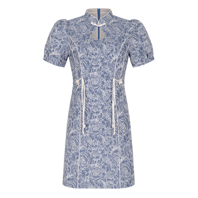 固执新中式短袖提花牛仔短款旗袍