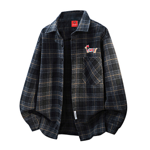 查尔斯桃心腊肠狗重磅格子呢绒长袖衬衫男女秋冬美式学院复古外套
