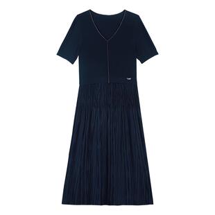【宝莱纱】YINER音儿专选夏季法式优雅压褶针织优雅连衣裙