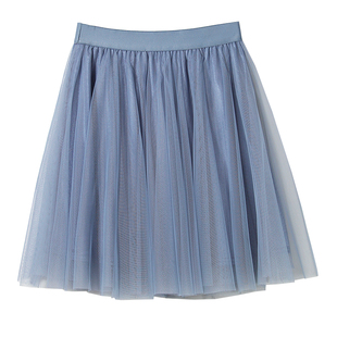 黑色纱裙女春季新款高腰a字伞裙网纱半身裙沙短裙百褶裙子蓬蓬裙