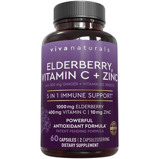 vivanaturals美国进口黑接骨木VC维生素d锌姜5合1营养维生素60粒