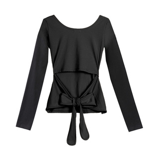2025冬季新款韩版修身圆领长袖T恤女时尚露背蝴蝶结系带舞蹈服