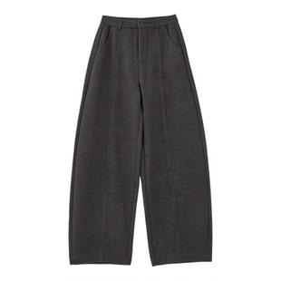 芭依璐2025冬季新款休闲裤保暖阔腿裤加厚简约百搭毛呢高腰卫裤女