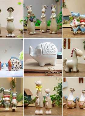 创意家庭摆件柜子摆放的装饰品可爱陶瓷小动物客厅卧室桌面小摆设