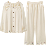 马克公主高颜值睡衣女春秋新款洋气蕾丝纯棉长袖甜美可外穿家居服