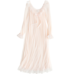 rosetree宫廷风睡裙女士春秋性感蕾丝薄款睡衣复古长裙夏季家居服