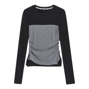 ACMEAURA假两件拼接打底衫女秋冬不规则收腰内搭正肩显瘦抹胸上衣