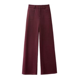 韩氏伊人窄版阔腿裤女2025新款冬季加绒休闲小个子高端羊毛呢裤子