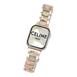 【金属间树脂】适用applewatchS11金属表带拼接树脂三珠iwatchS10/9小蛮腰细款SE/6/7/8代苹果手表表带气质款