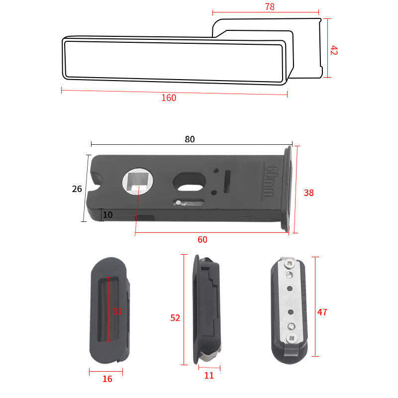 1012边框极窄磁吸锁舌隐形阳台浴室门把手玻璃门锁卫生间洗手间锁