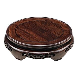 黑檀木摆件实木文玩石头圆形花瓶花盆鱼缸香炉垫高茶几佛垫底座