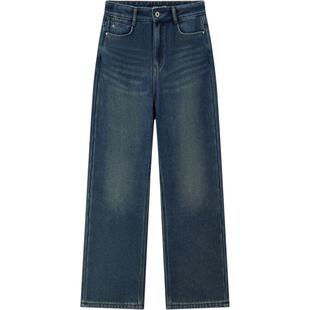 森柔|森马牛仔裤女冬季加绒宽松长裤复古时尚简约ins潮百搭阔腿裤