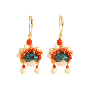 A2026年新年红色刀马旦天然珍珠手作耳环耳坠女秋冬轻奢独特耳钉