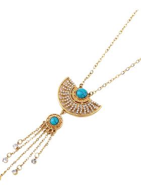 波西米亚复古多层绿松石项链 耳饰 流苏民族风套装