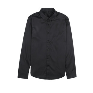 春秋款男士长袖衬衫韩版修身时尚商务休闲职业正装免烫衬衣墨绿色