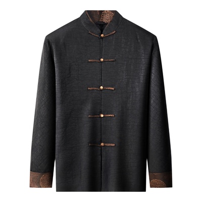 春竹世家男士春秋季长袖可脱卸内胆衬衫真丝香云纱100%桑蚕丝唐装