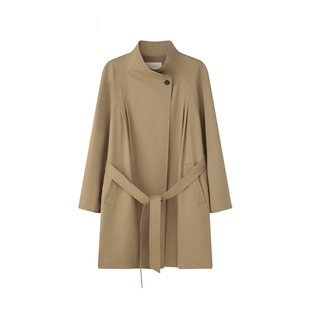 【2/24 零点新品9折】solighter 卡其色立领中长款收腰风衣外套女
