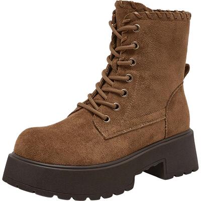 百思图2025冬季商场新款加绒保暖马丁靴厚底粗跟女短靴F1251DZ5