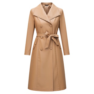 2024秋冬新款真皮皮衣服中长款时尚休闲系带小湖羊皮风衣外套女装