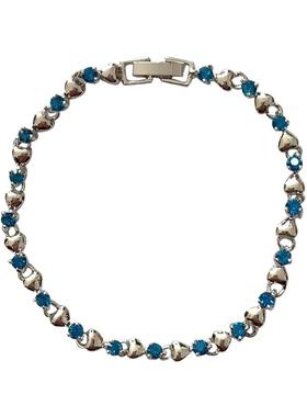 铜镀白金蓝彩宝心型手链不掉色