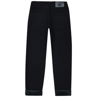 保暖黑色加绒牛仔裤男厚绒加厚休闲弹力修身小直筒纯黑长裤冬季