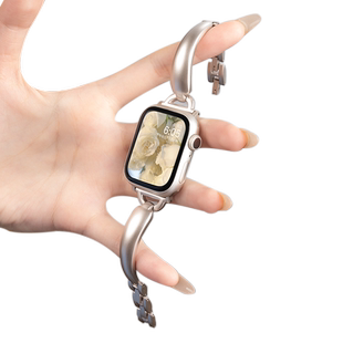 适用AppleWatch手镯表带S11苹果手表不锈钢表带iwatchS9新款金属s10高级百搭小蛮腰10细款SE3代女款夏日8腕带